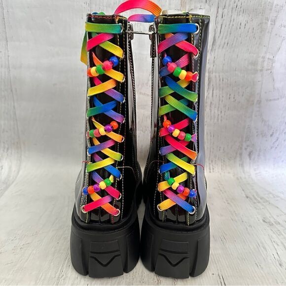 NIB Club Exx rainbow Neon festival beaded pride combat boots Sz 8 sold out - Picture 4 of 8